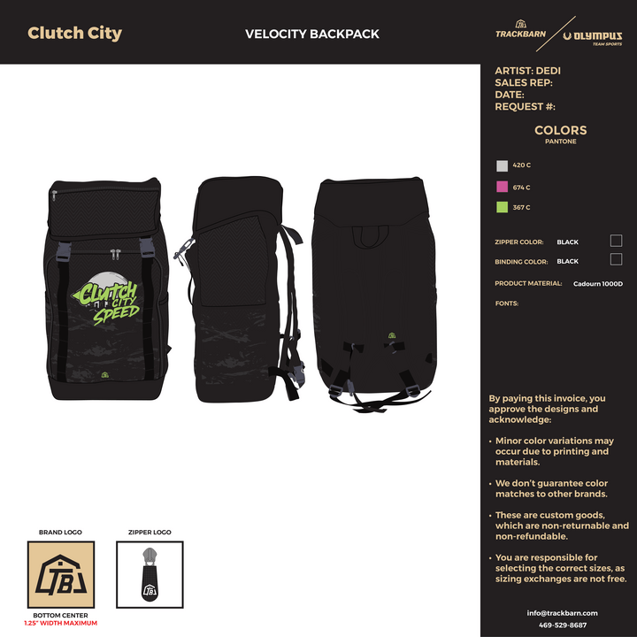 Clutch City Speed - Velocity Backpack (2855) - TrackBarn