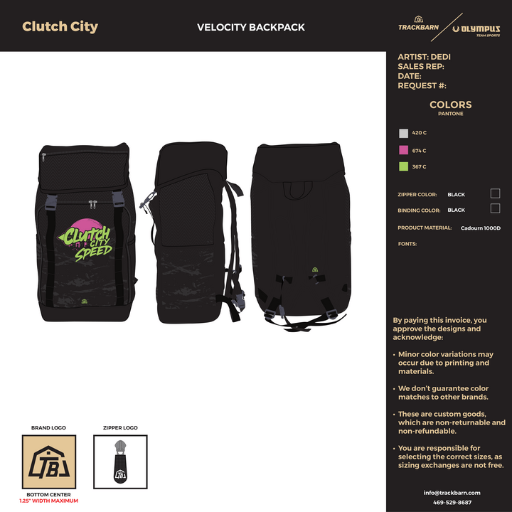 Clutch City Speed - Velocity Backpack (2860) - TrackBarn