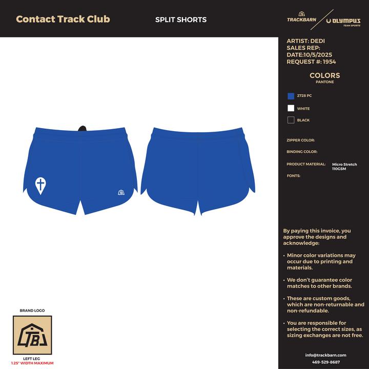 Contact Track Club - Youth Split Shorts - Blue - TrackBarn