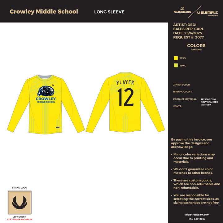 Crowley Middle School Boys 7th - Women Long Sleeve Cage Jacket - (1051) - TrackBarn