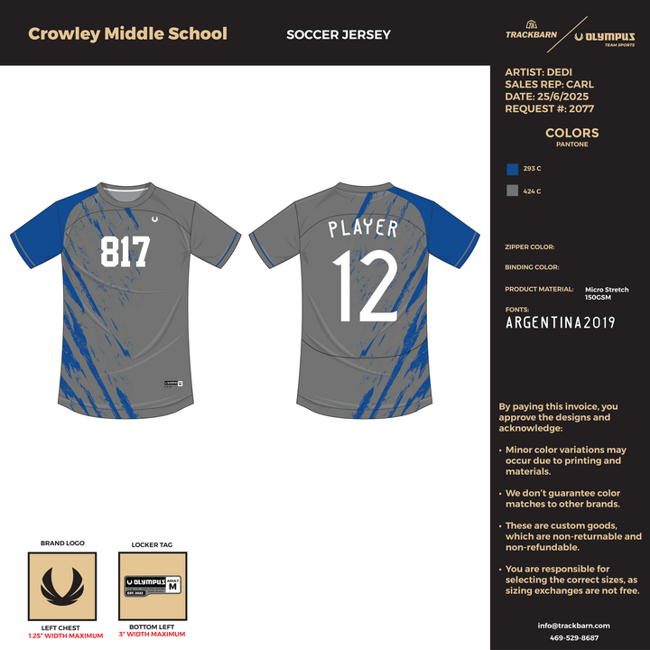 Crowley Middle School Boys 8th - Women Essential Soccer Jersey - (1043) - TrackBarn
