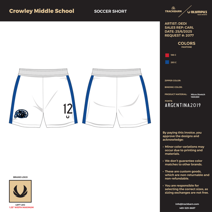 Crowley Middle School Boys 8th - Women Premium Soccer Shorts - (1042) - TrackBarn