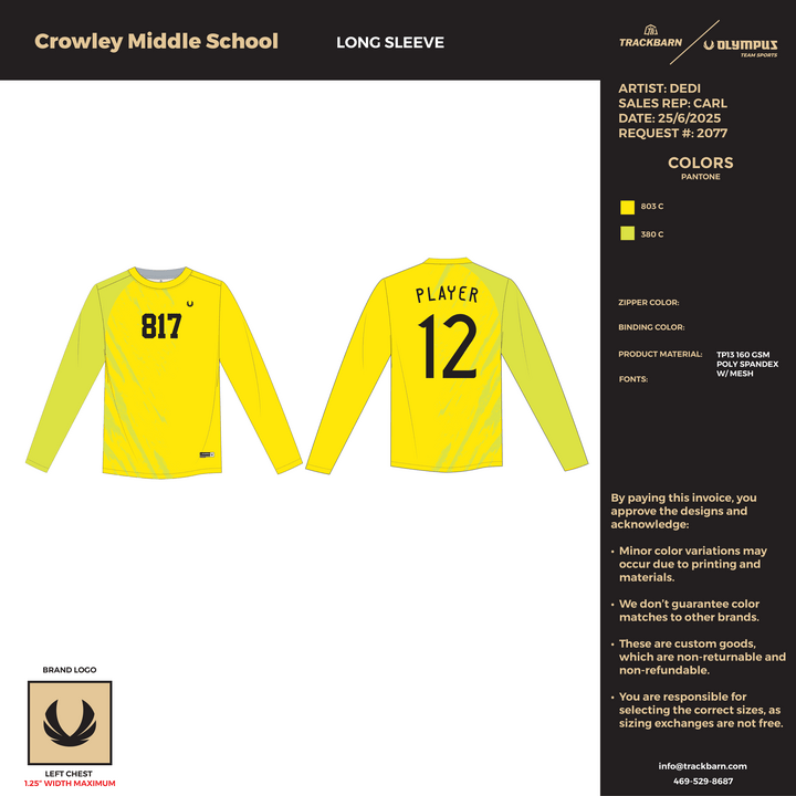 Crowley Middle School Boys 8th - Youth Long Sleeve Cage Jacket - (1045) - TrackBarn
