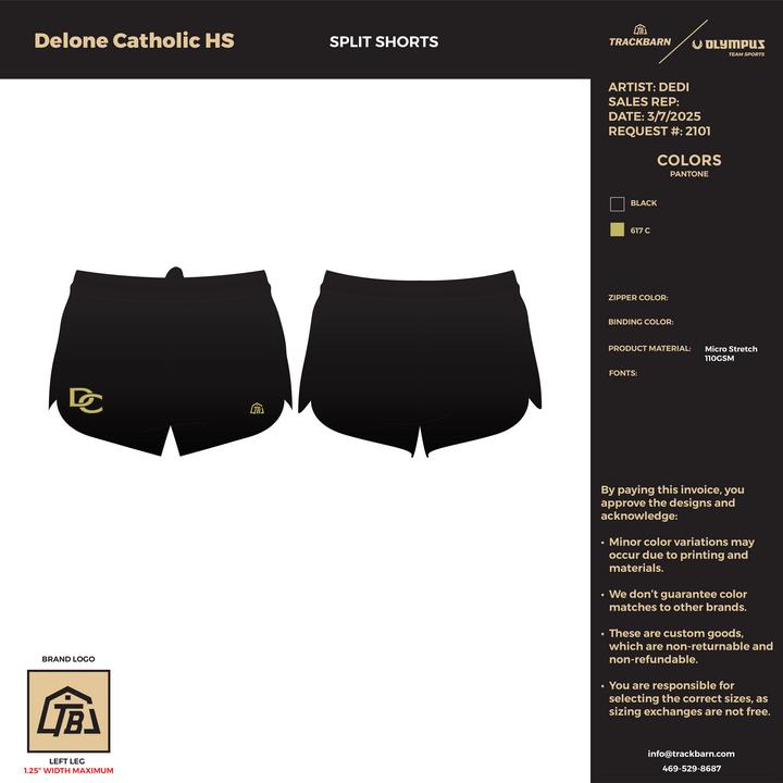 Delone Catholic High School - Youth Split Shorts (1739) - TrackBarn