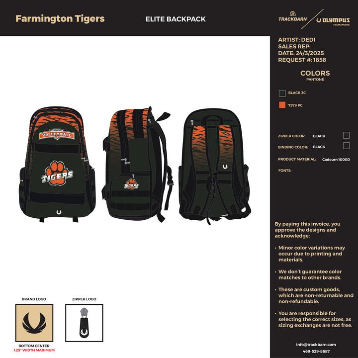 Farmington Tigers - Elite Backpack - Black - TrackBarn