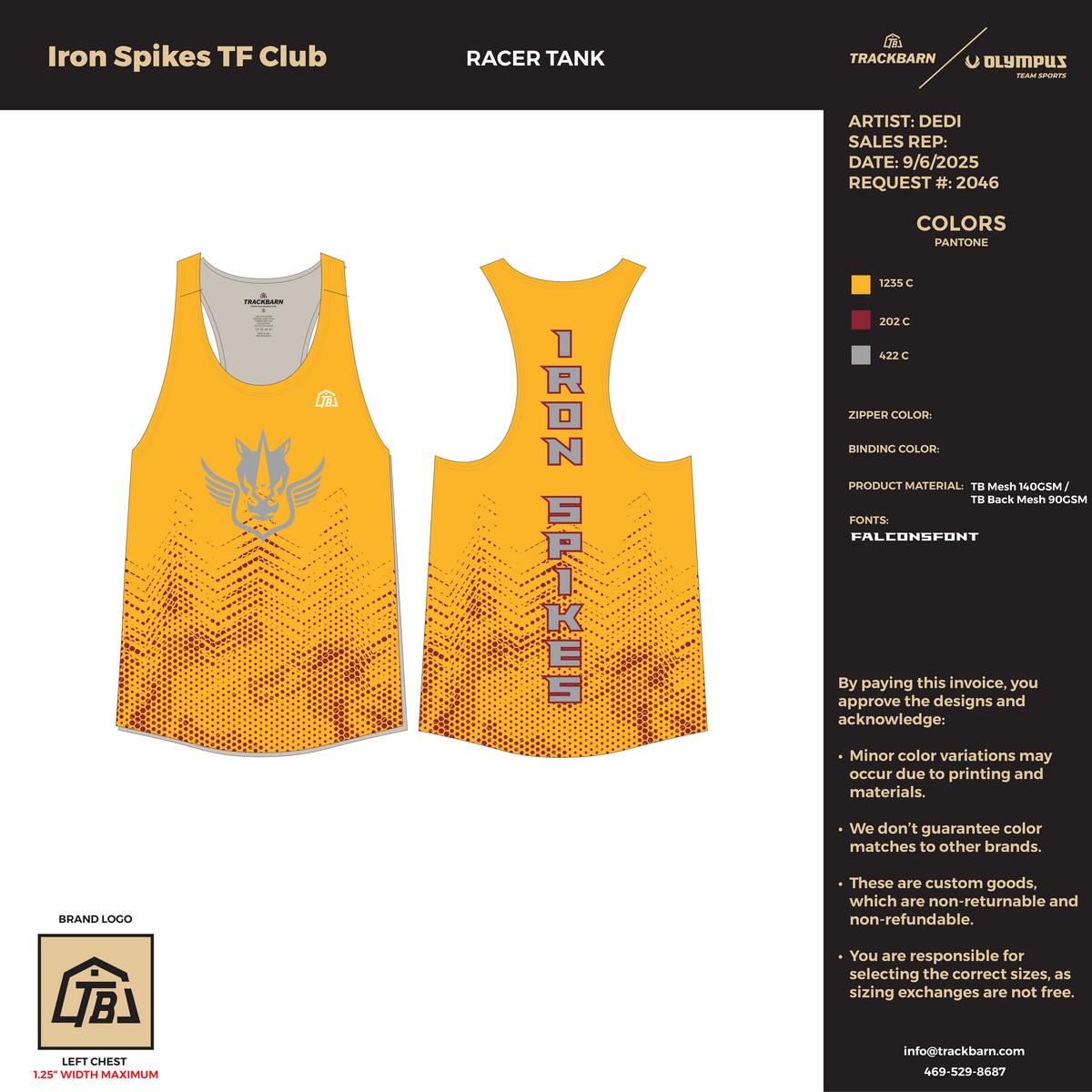 Iron Spikes Track & Field Club - Youth Racer Tank - Orange - TrackBarn