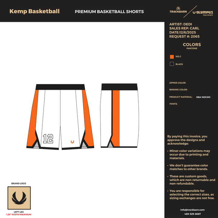 Kemp Basketball - Premium Basketball Shorts (1057) - TrackBarn