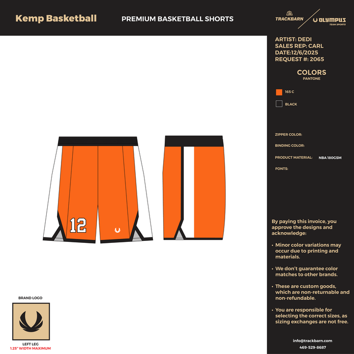 Kemp Basketball - Premium Basketball Shorts (1059) - TrackBarn