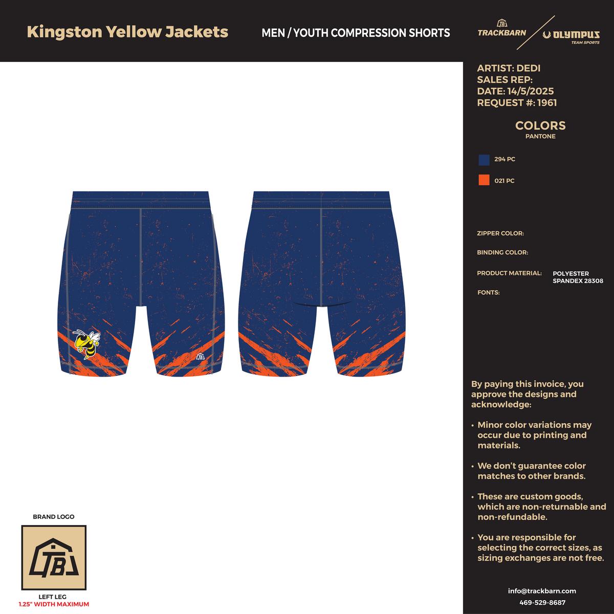 Kingston Yellow Jackets - Men Compression Shorts - Blue - TrackBarn