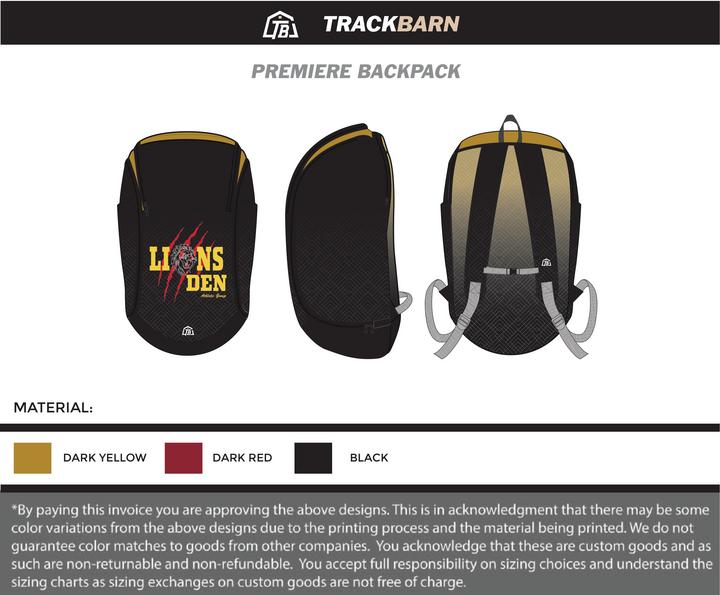 Lion’s Den Athletic Group - Premiere Backpack - Black - TrackBarn