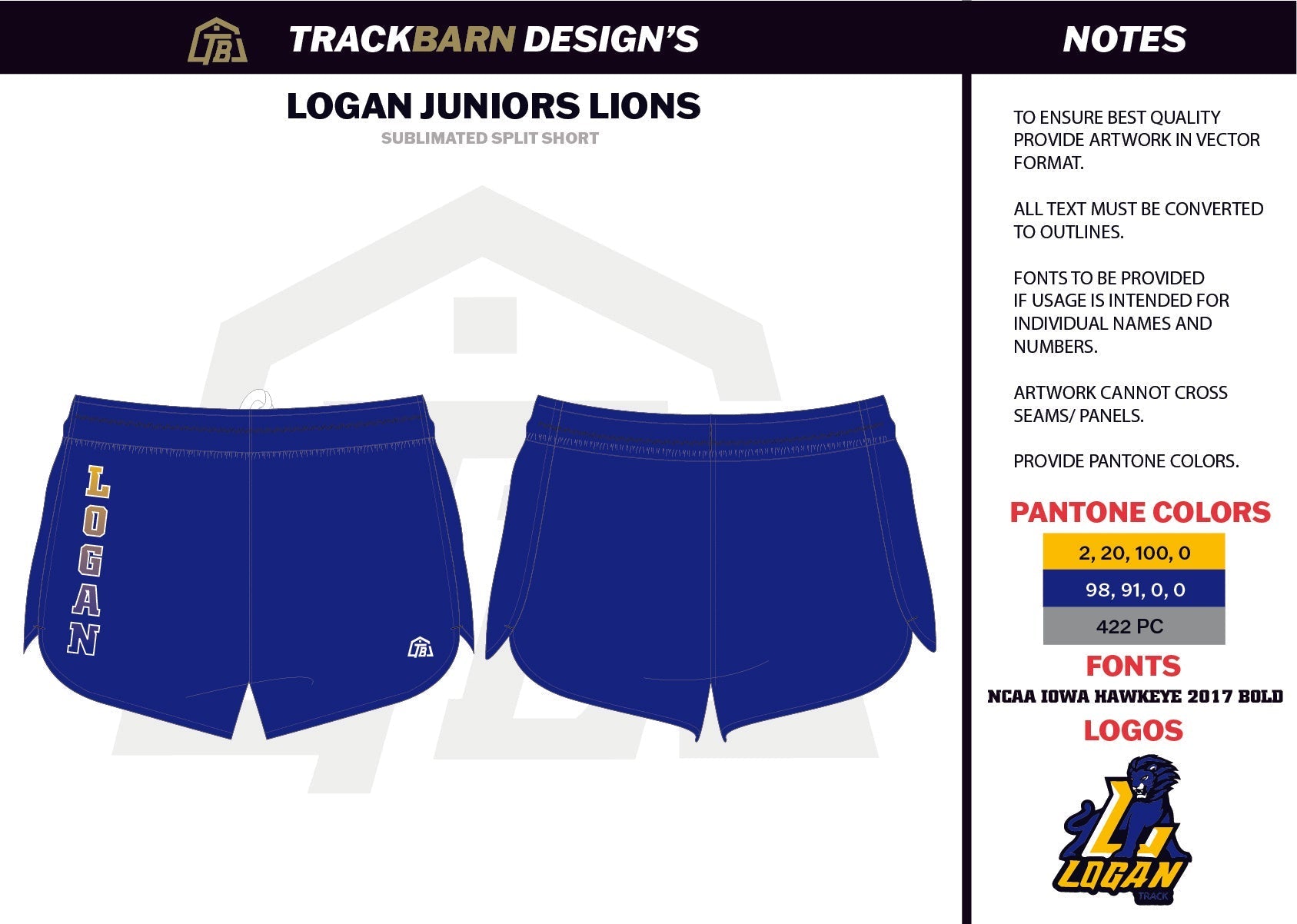 Logan - Junior - Lions Mens Split Track Short - TrackBarn