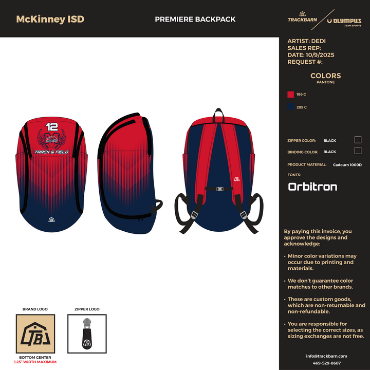 McKinney ISD - Premiere Backpack (1015) - TrackBarn