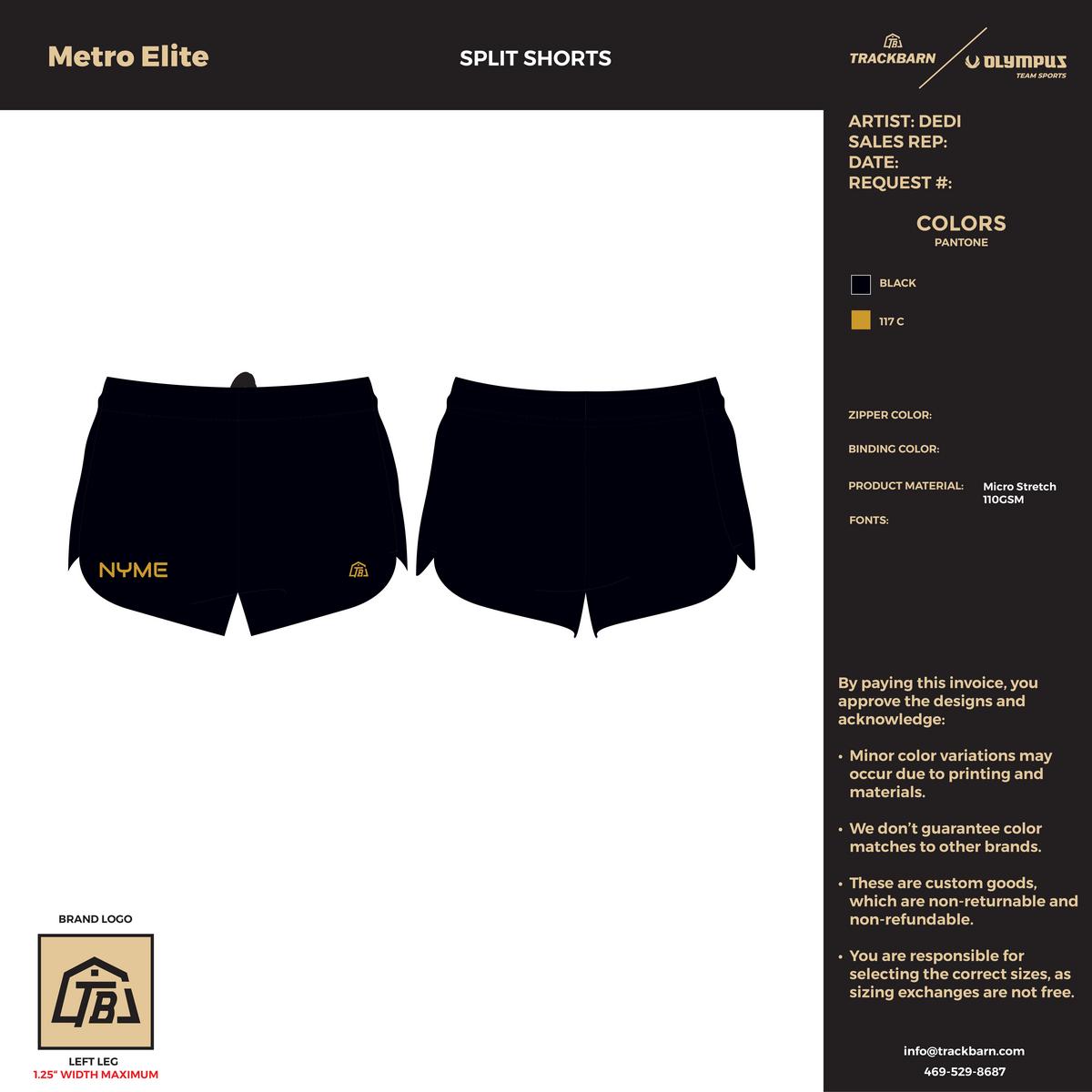NY Metro Elite - Youth Split Track Short - Black - TrackBarn