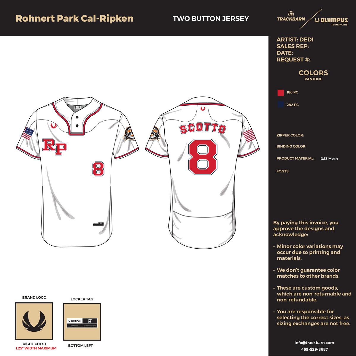 Rohnert Park Cal - Ripken 12U Red Team - 2 - Button Jersey - TrackBarn