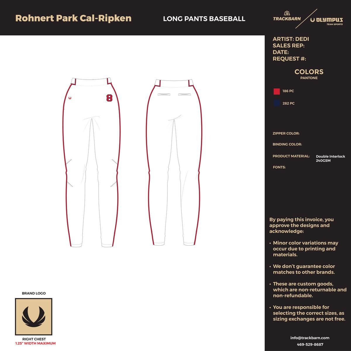 Rohnert Park Cal - Ripken 12U Red Team - Long Pants - TrackBarn