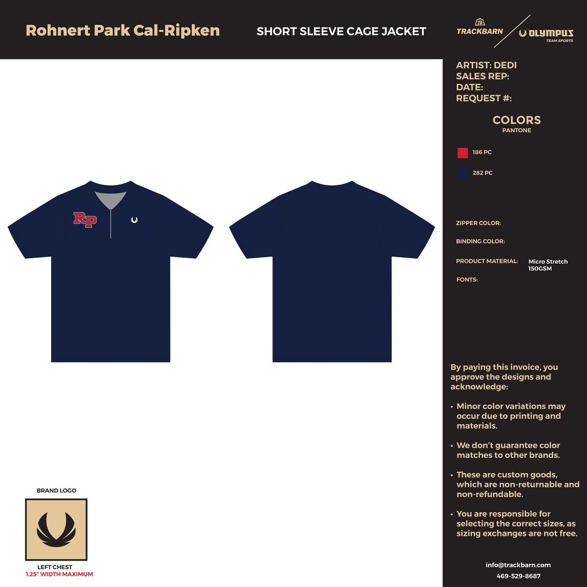 Rohnert Park Cal - Ripken 9U Blue Team - Short Sleeve Cage Jacket - TrackBarn