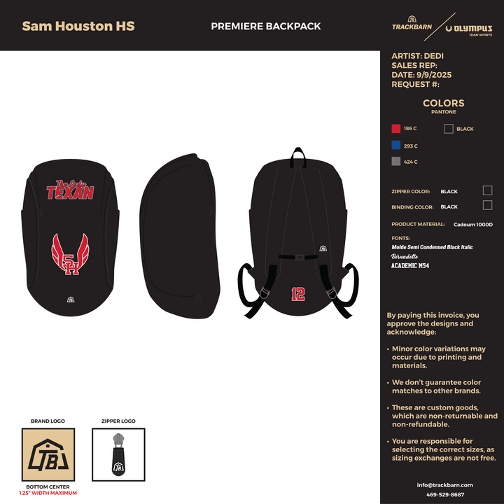 Sam Houston HS - Premiere Backpack (1016) - TrackBarn