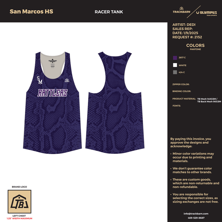 San Marcos High School - Men Racer Tank (1235) - TrackBarn