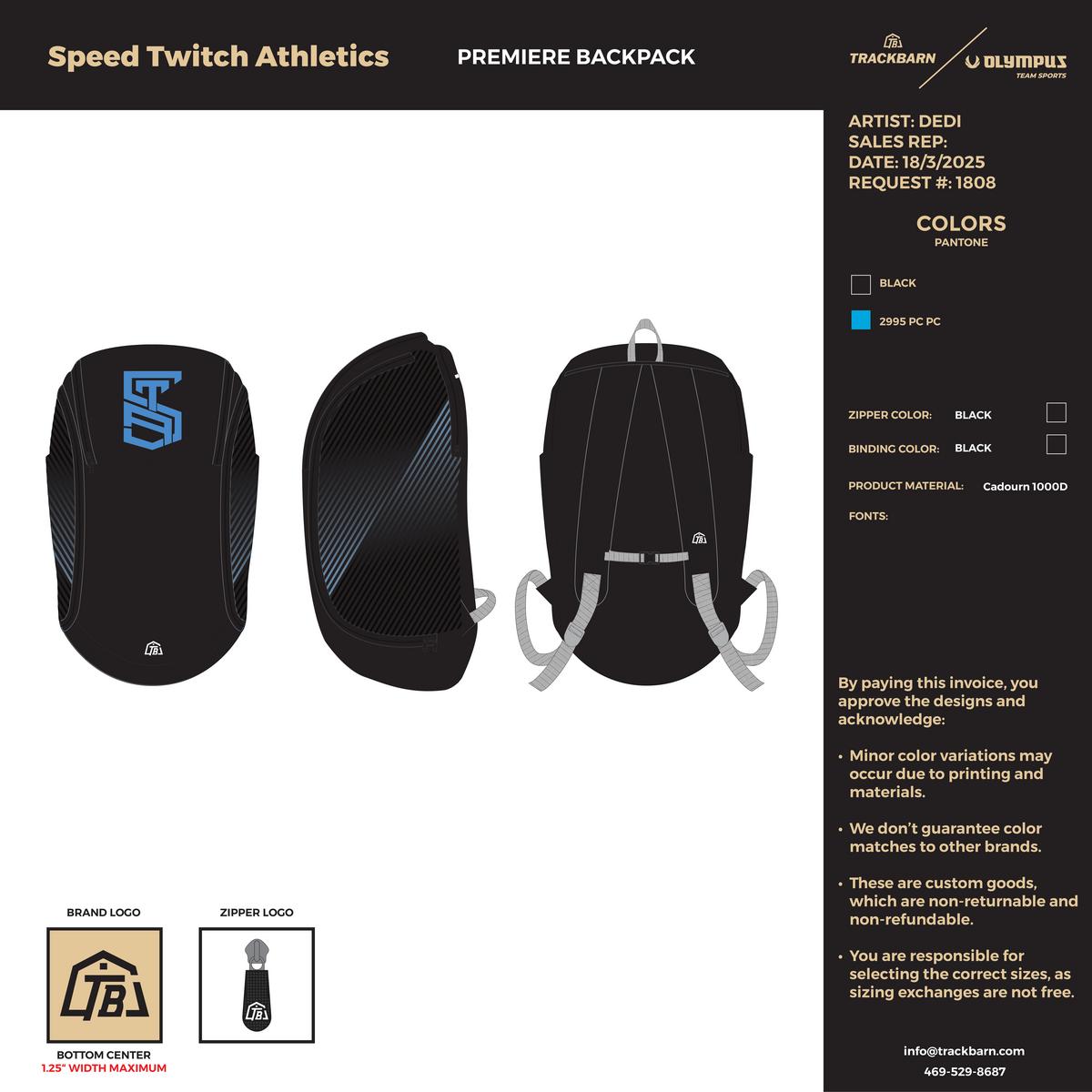 Speed Twitch Athletics - Premiere Backpack - TrackBarn