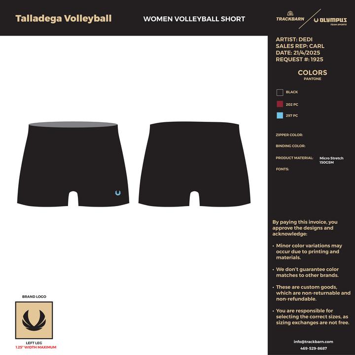 Talladega Women's Volleyball - Girls Compression Shorts - Black - TrackBarn