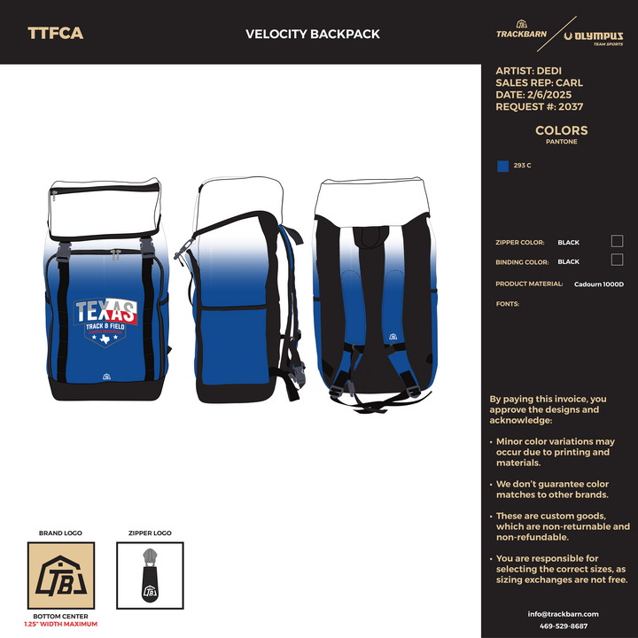 TTFCA Board Designs - Velocity Backpack (2696) - TrackBarn
