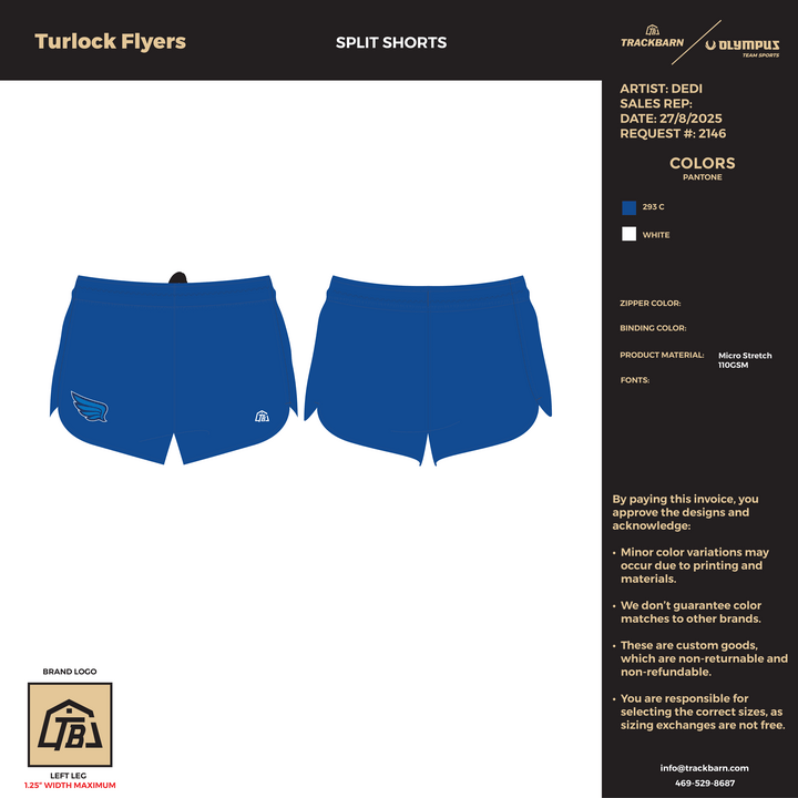 Turlock Flyers - Men Split Track Short (2682) - TrackBarn