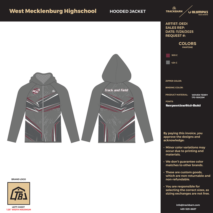 West Mecklenburg Highschool - Women Hooded Jacket (2805) - TrackBarn