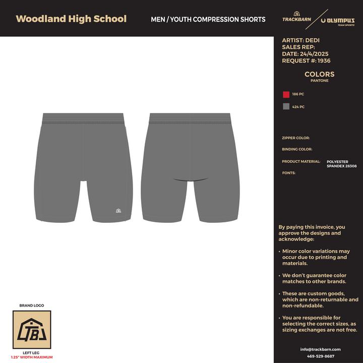 Woodland High School - Boys Compression Shorts - Gray - TrackBarn