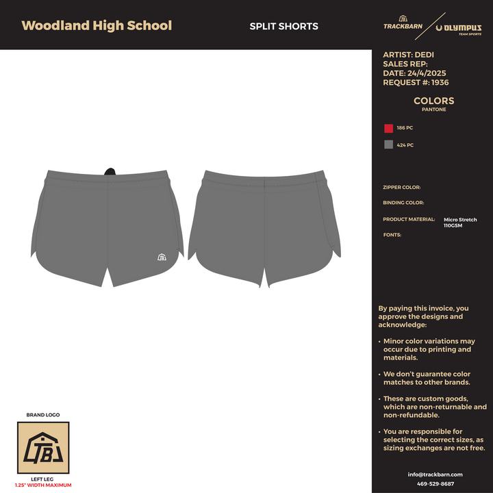 Woodland High School - Youth Split Shorts - Gray - TrackBarn