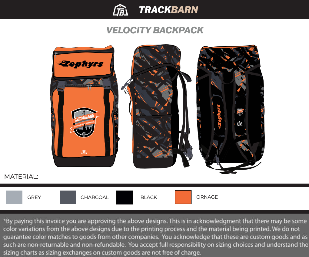 Zephyrs - Velocity Backpack - Orange - TrackBarn